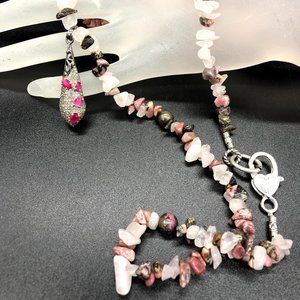 Necklace - Diamond Pink Toutmaline, Rhodochrosite, Rose Quartz, Pink Pyrite